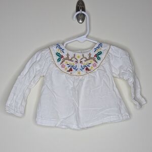 Baby Boden Deer Bird Embroidered Shirt 6-9m